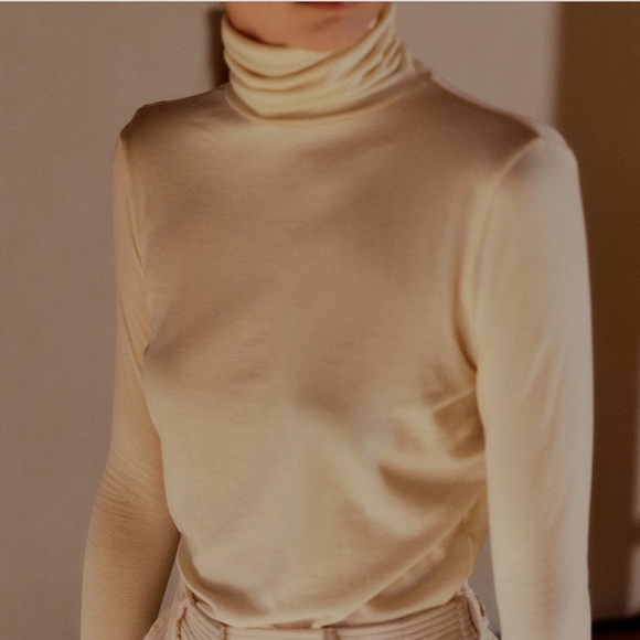 Mijeong Park Lightweight Beige Long Sleeve Roll Neck Top - Size L - Picture 12 of 12